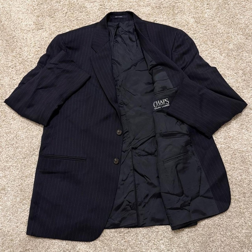 90s Vintage Chaps Ralph Lauren Cashmere Blend Pinstripe Blazer | Navy | 42R